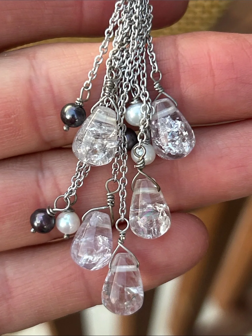 Multi-Strand Glass Crystal and Faux Pearls Lariat Necklace - Picture 9 of 11